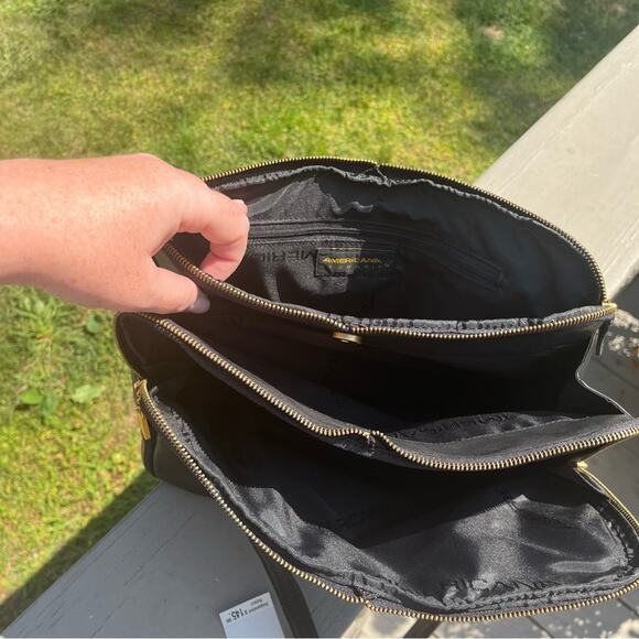 AMERICANA NWT Sharif by Americana | Black Leather Shoulder, Messenger Bag - Picture 9 of 13